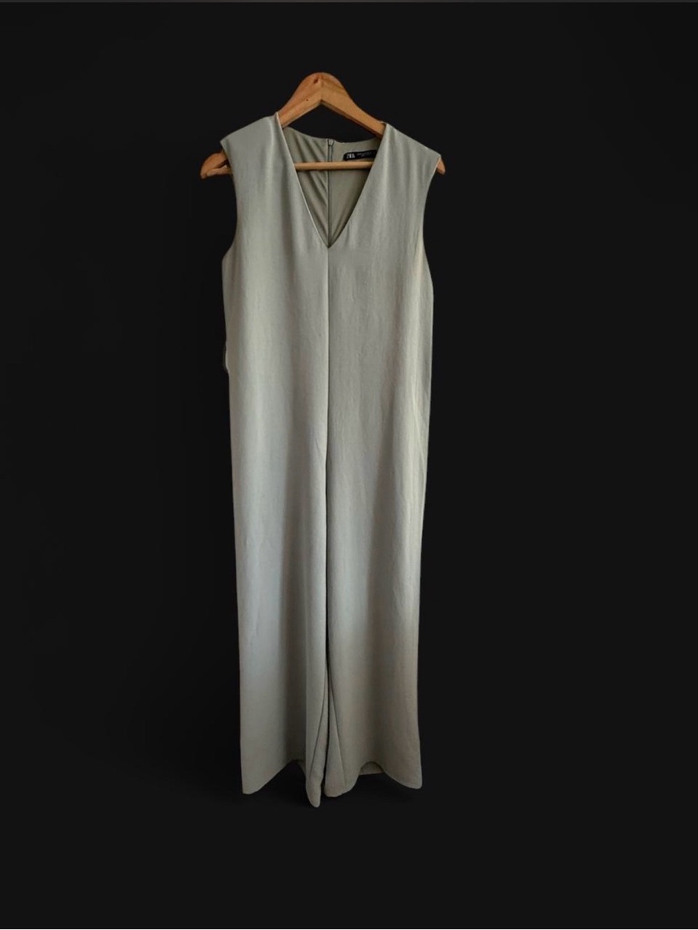 Zara Sleeveless V-Neck Wide-Leg Jumpsuit in Sage Green